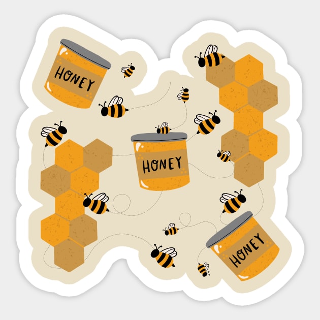 Golden Honeycomb and Busy Bees Sticker by Maddyslittlesketchbook